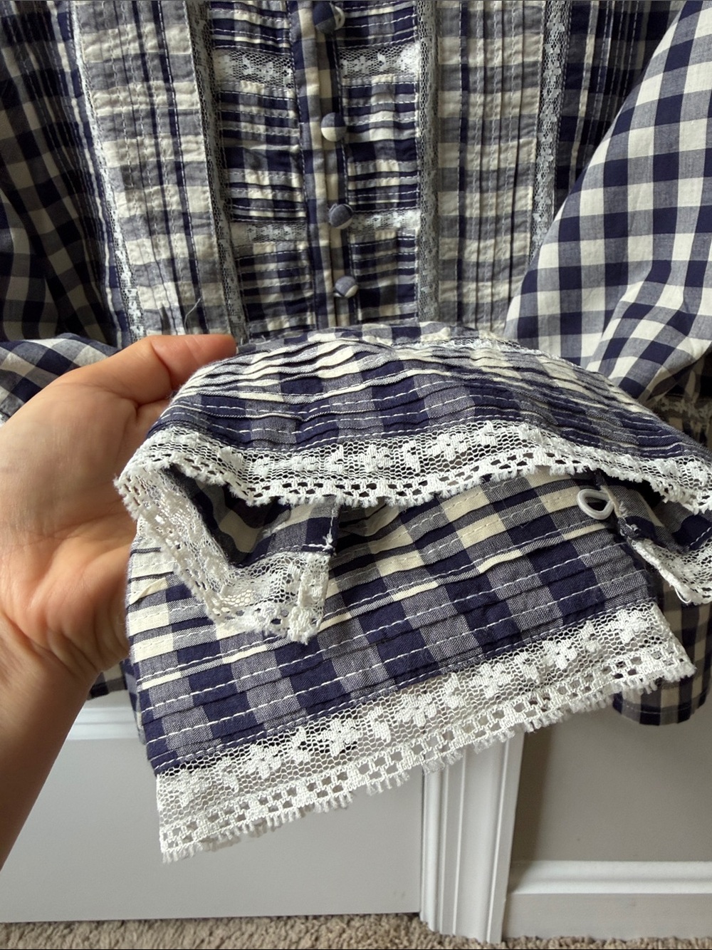 Sezane Charlina Blouse Vichy Navy - Solidarity Creation - Size 6 - Picture 7 of 10